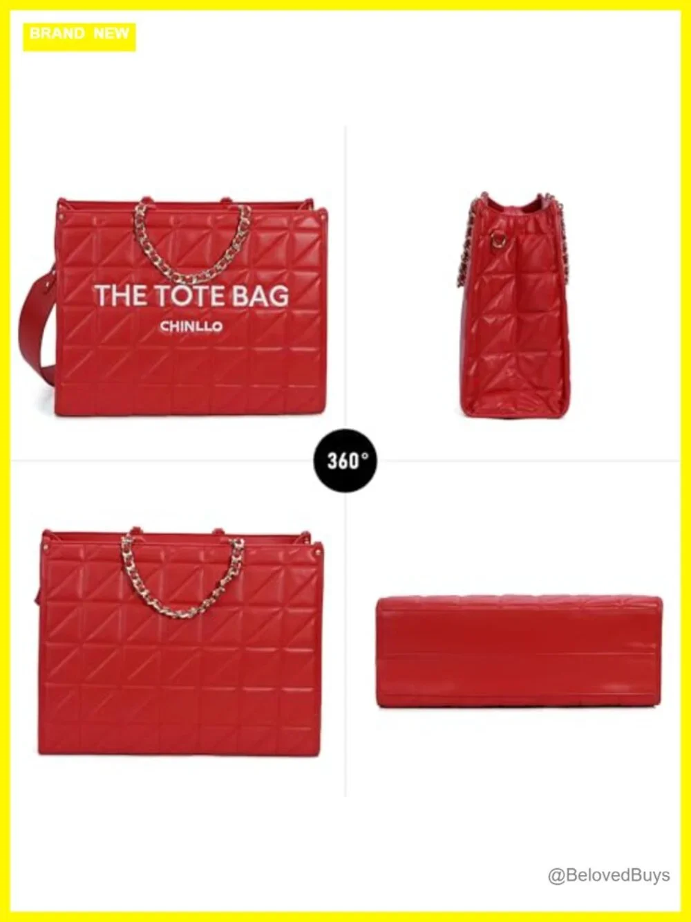 Quilted Hobo Tote Bag with Detachable Shoulder Strap - Faux Leather Handbag